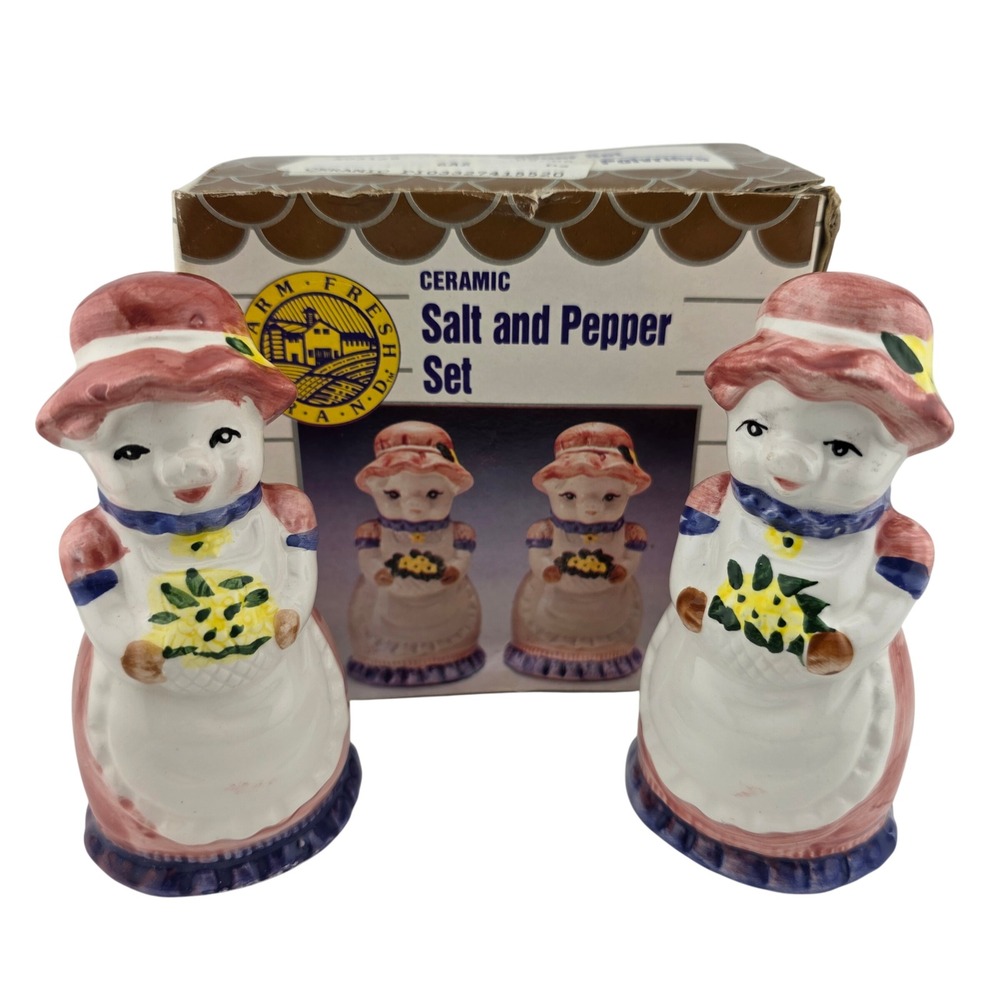 Action Industries Ceramic Dutch Girl Salt Pepper Shakers Set Open Box NOS